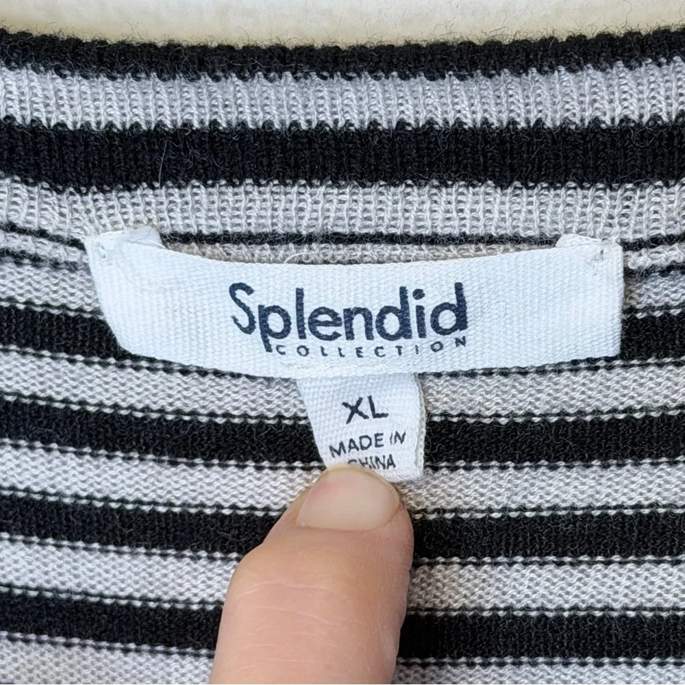 Splendid | Striped Boxy Crop Top Stretchy Lightweight Sweater - Picture 9 of 12